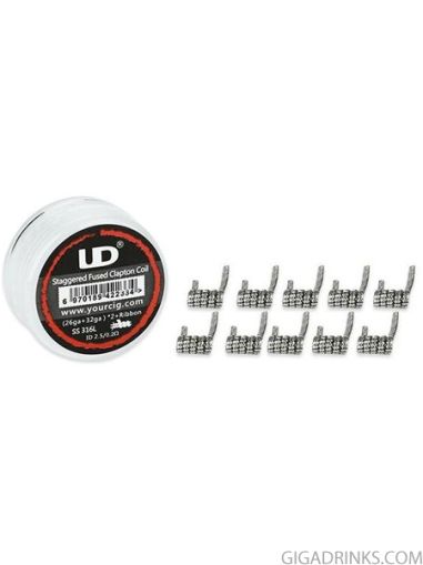 UD Staggered Fused Clapton SS316L Coil (26GA+32GA)x2+Ribbon, ID2.5, 0.20ohm - 10pcs