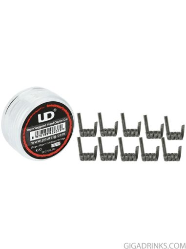 UD Staple Staggered Fused Clapton KA1 Coil (26GA + 32GA) x 2 + Ribbon x 2 + 34GA, ID2.5, 0.2ohm - 10pcs