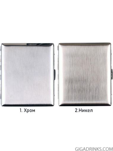 Cigarette case metal chrome brushed + nickel brushed asst. with metal bar inside