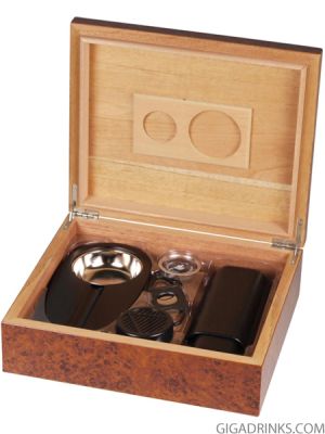 Humidor set burl wood for ca. 25 cigars